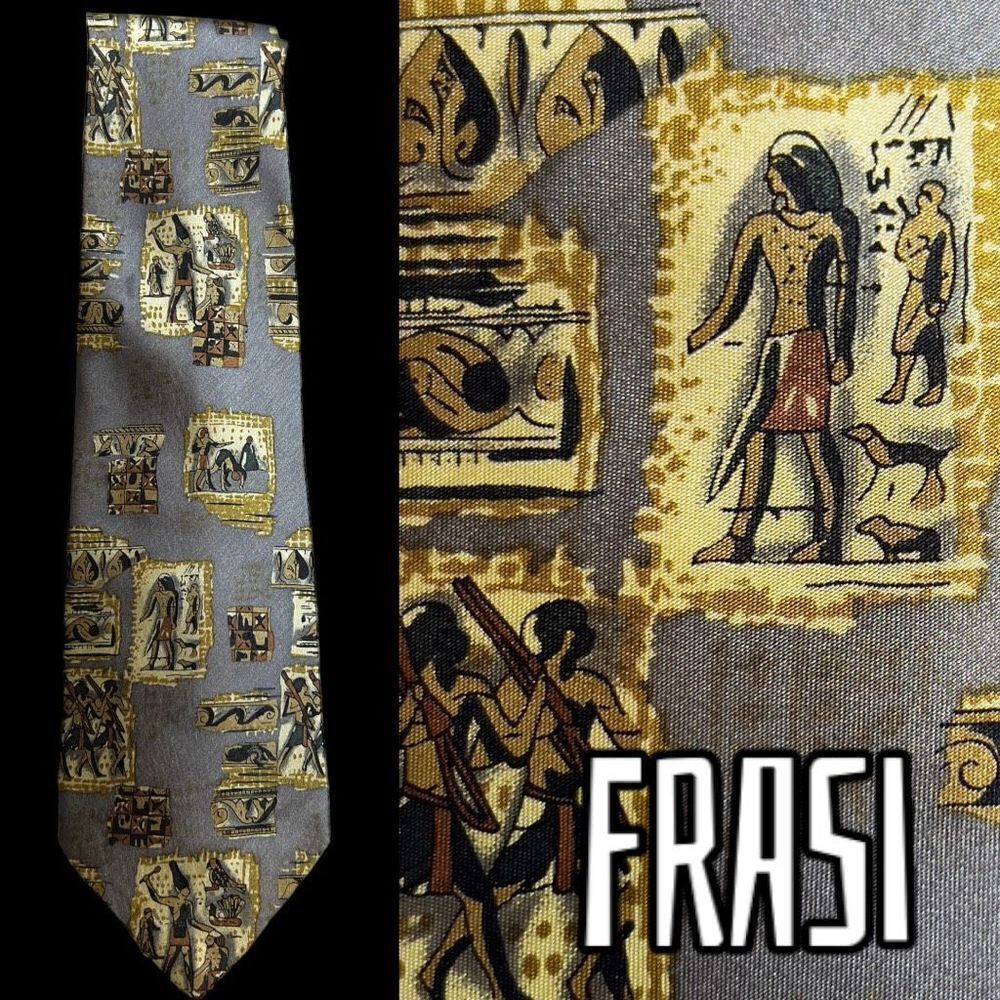 UMBERTO FRASI HANDMADE TIE 100% SILK Egypt Grey Gold